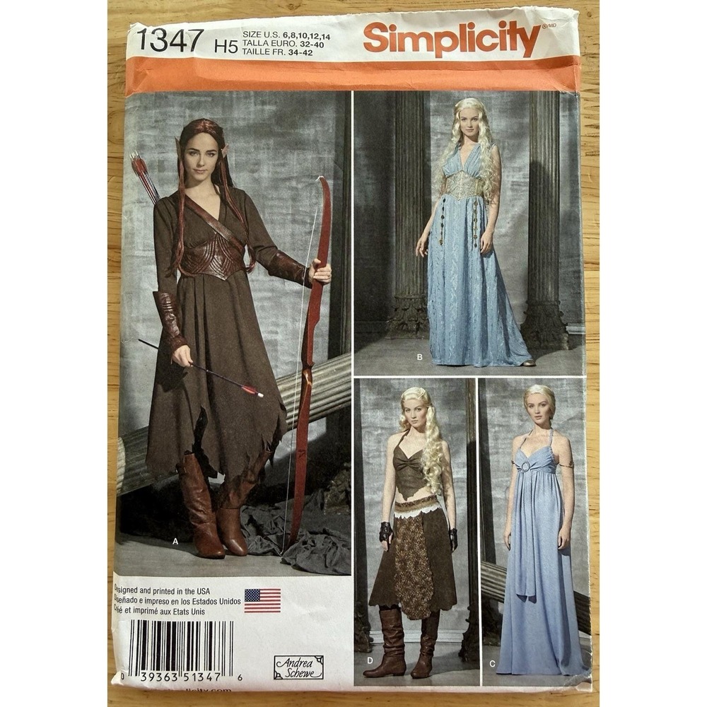 Simplicity 1347 Fantasy Costume Pattern Misses 6-14 Cersei Arwen‎ Princess